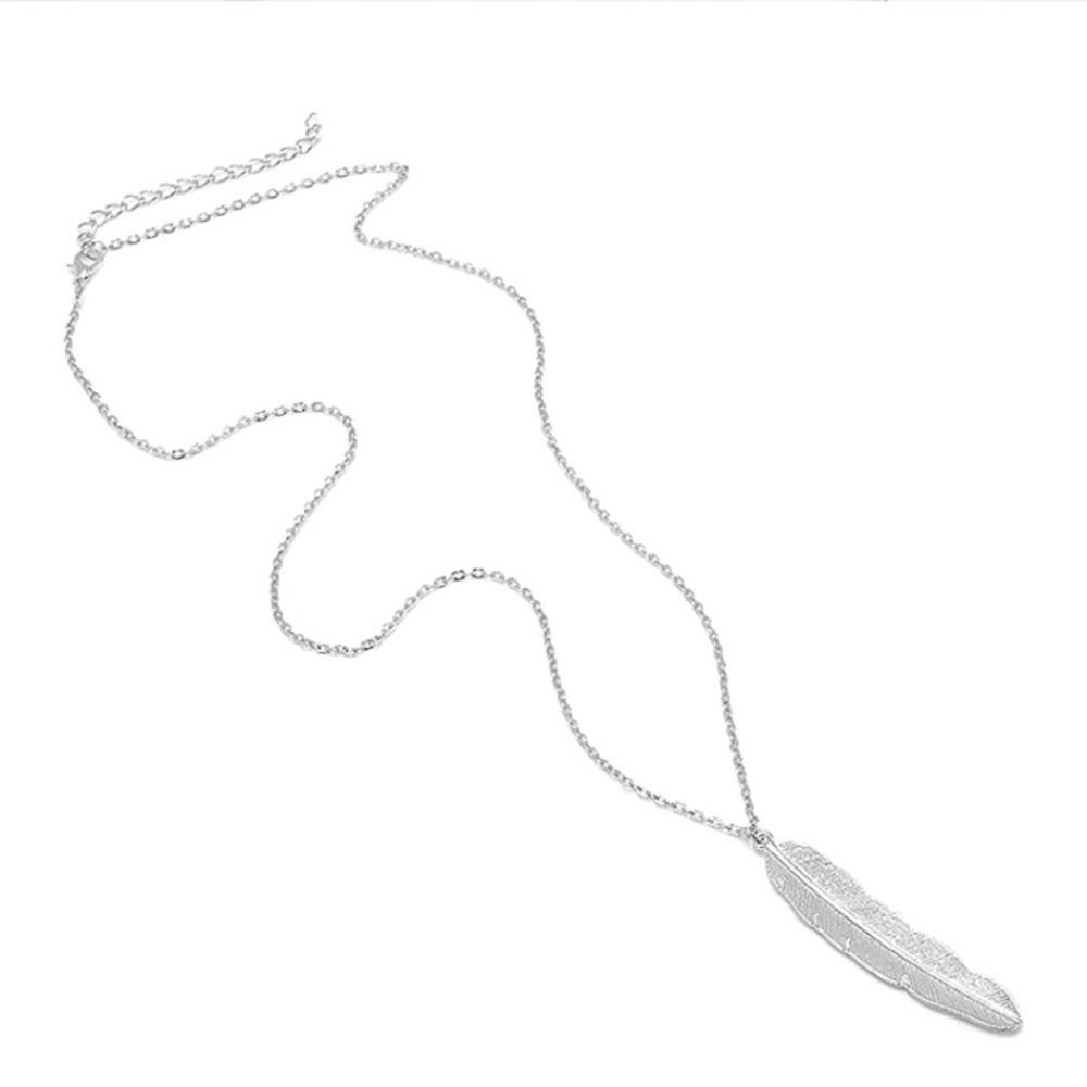 🎀New Silver Tone Feather Long Necklace - Picture 2 of 5